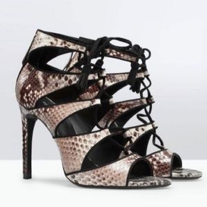 Zara Snakesin Lace Up Heels, Like new, 38